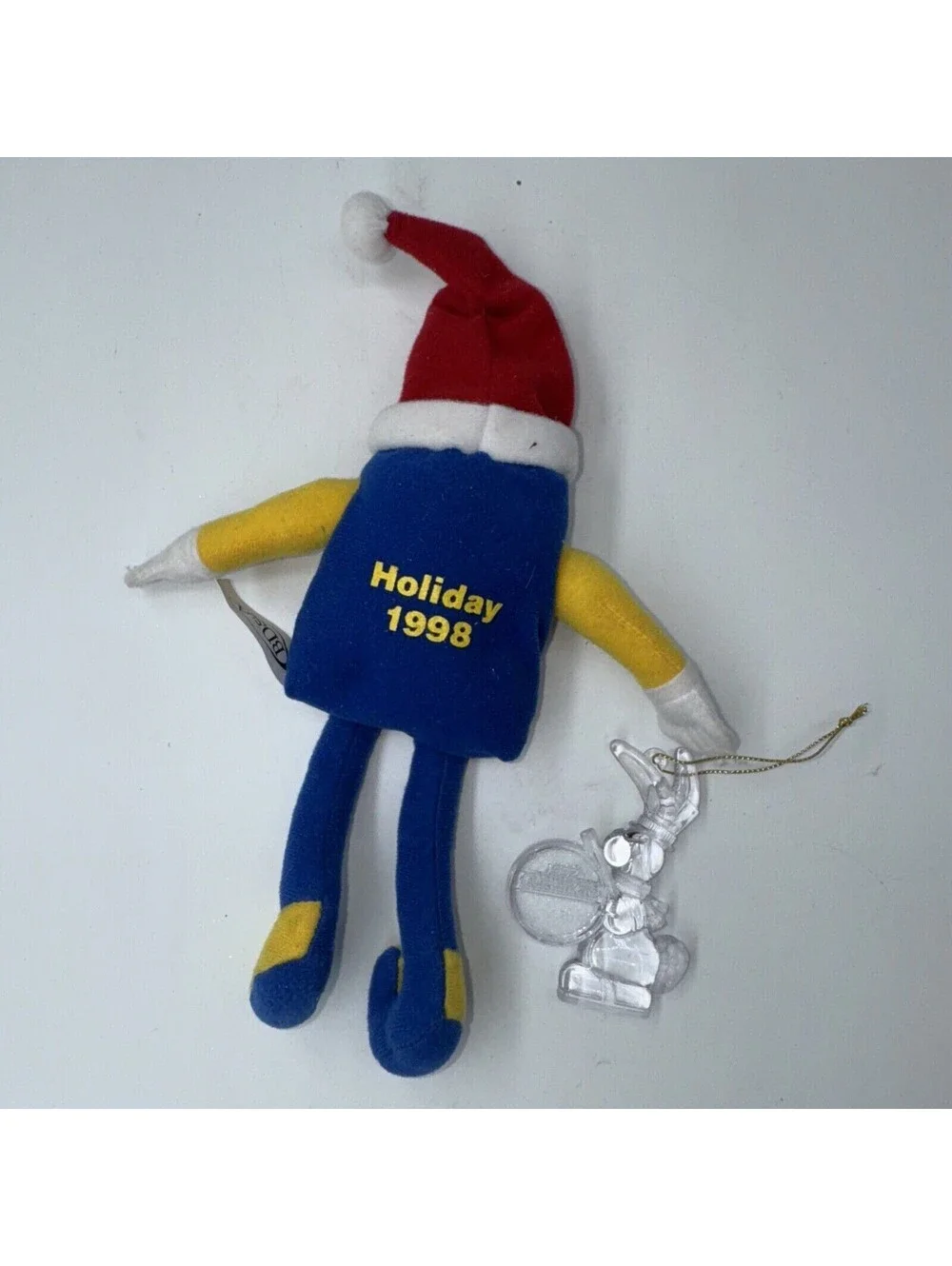 2 Vintage 1990s Best Buy Santa Hat Bean Bag Plush & Energizer Rabbit Ornament